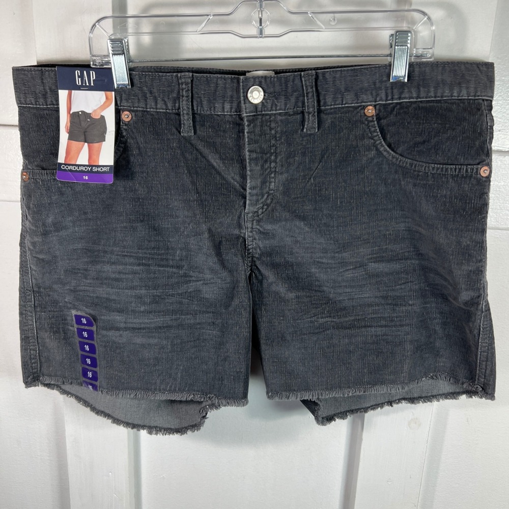 GAP Womens Charcoal Grey Soft Stretch Corduroy Frayed Hem Shorts Size 16